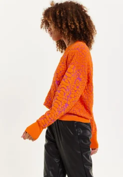 House of Holland Jacquard Duo Jumper in Orange & Pink