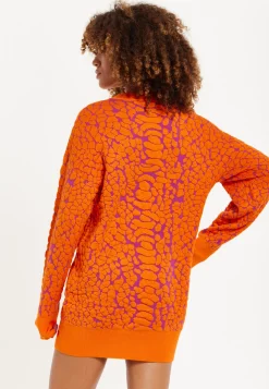 House of Holland Jacquard Duo Jumper Dress in Orange & Pink