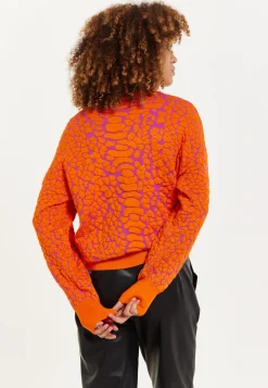 House of Holland Jacquard Duo Jumper in Orange & Pink