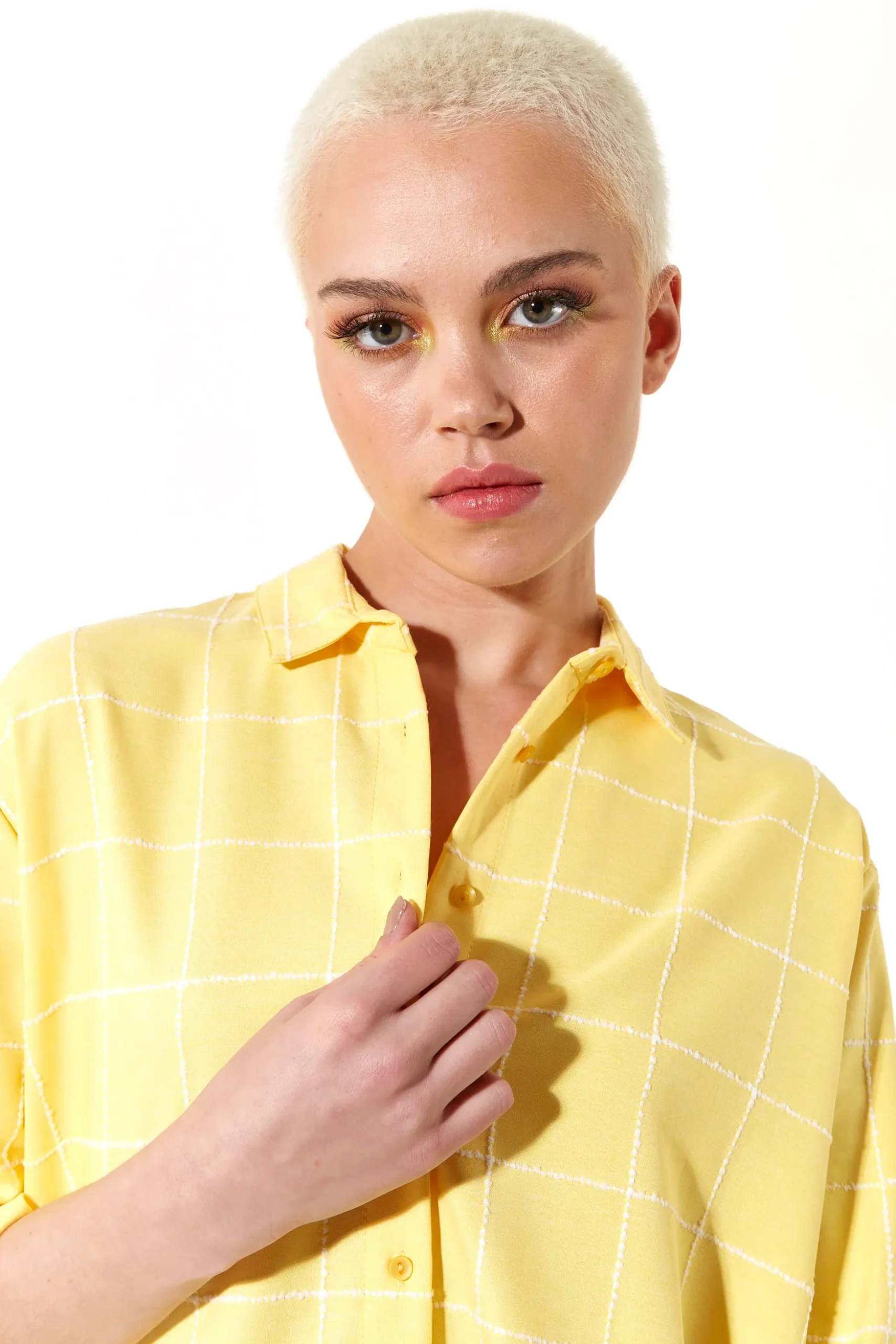 House of Holland Jacquard Check 3 /4 Length Sleeve Oversized Shirt in