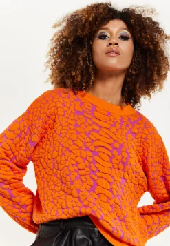House of Holland Jacquard Duo Jumper in Orange & Pink