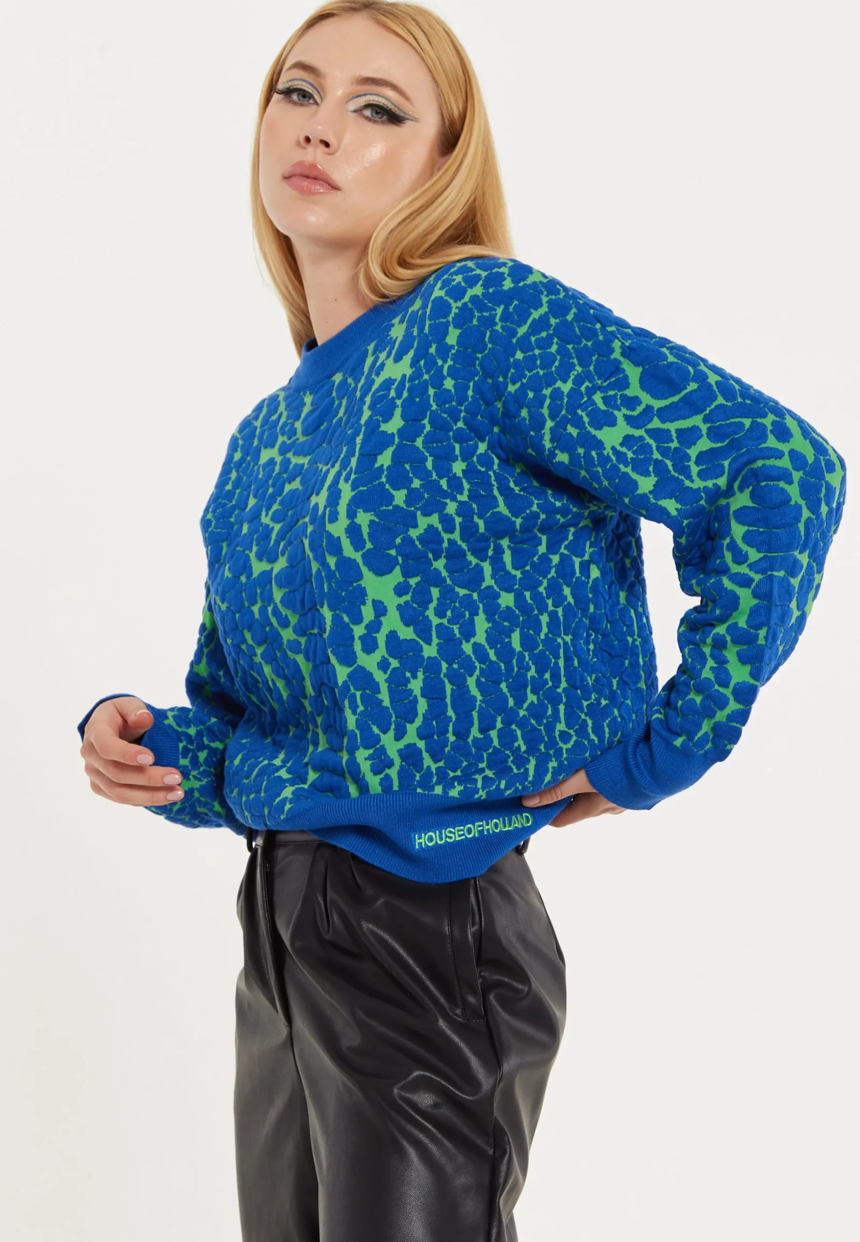 House of Holland Jacquard Duo Jumper in Blue & Green