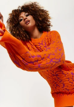 House of Holland Jacquard Duo Jumper Dress in Orange & Pink