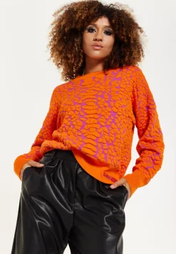 House of Holland Jacquard Duo Jumper in Orange & Pink