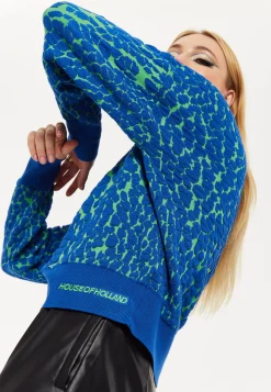 House of Holland Jacquard Duo Jumper in Blue & Green