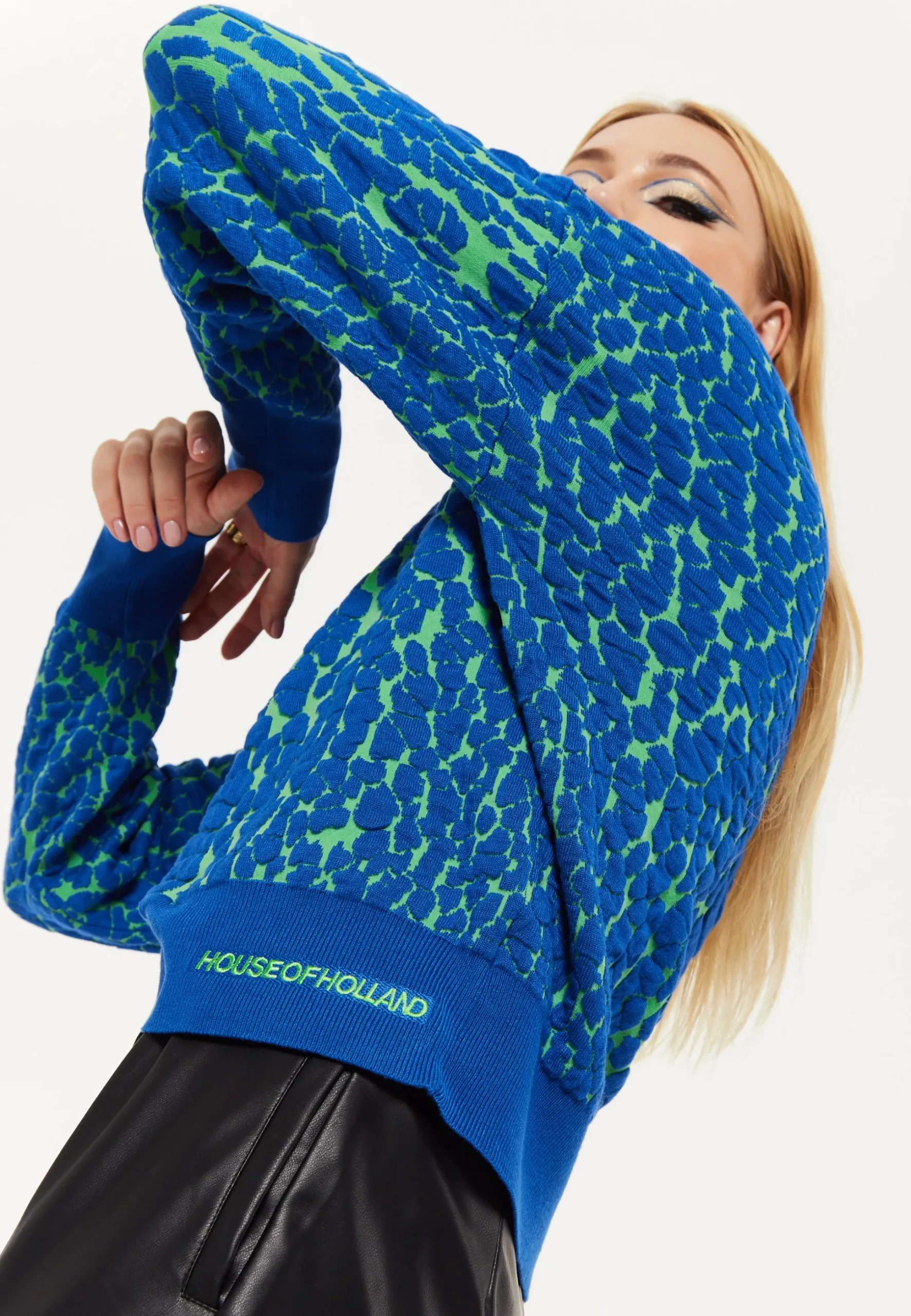 House of Holland Jacquard Duo Jumper in Blue & Green