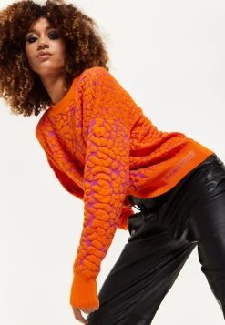 House of Holland Jacquard Duo Jumper in Orange & Pink