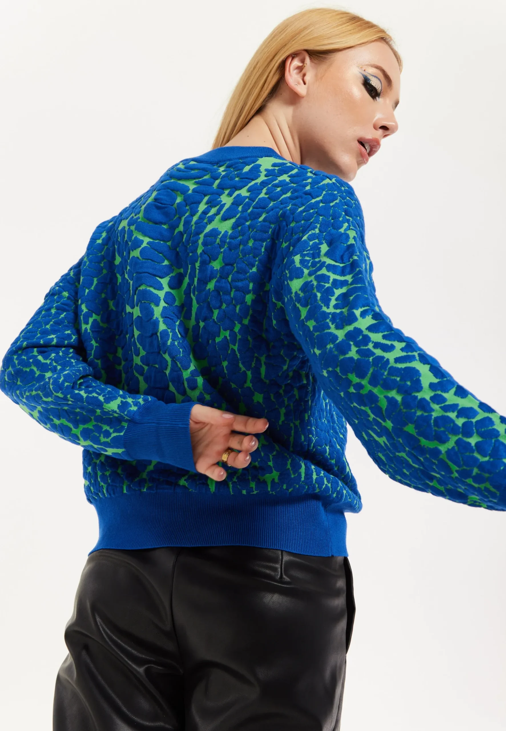 House of Holland Jacquard Duo Jumper in Blue & Green