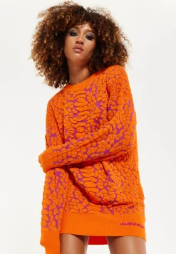House of Holland Jacquard Duo Jumper Dress in Orange & Pink