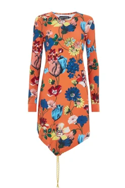 House Of Holland Jersey Floral Rouched Dress