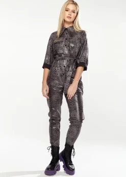 House of Holland Jumpsuit in Grey Wet Look Zebra Stripe