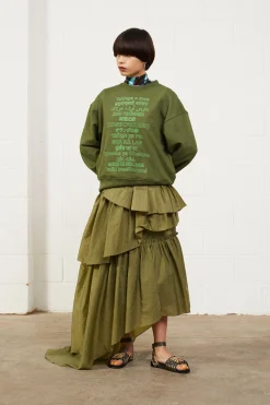 House Of Holland Khaki Frill Midi Skirt