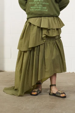 House Of Holland Khaki Frill Midi Skirt