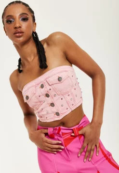 House of Holland Light GREY Denim Bandeau Top