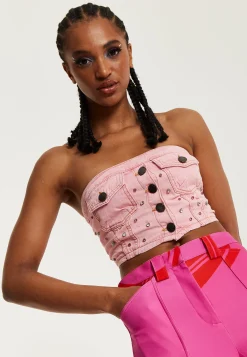 House of Holland Light GREY Denim Bandeau Top