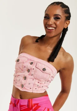 House of Holland Light GREY Denim Bandeau Top