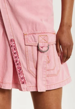 House of Holland Light Pink Pleated Denim Skirt with Studded Embroider