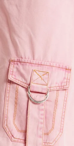House of Holland Light Pink Pleated Denim Skirt with Studded Embroider