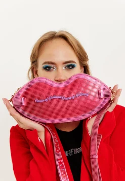 House Of Holland Lip Shape Shoulder Bag In Pink With Acrylic Front