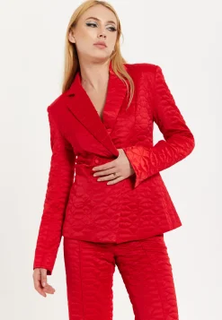 House Of Holland Lips Quilted Blazer In Red