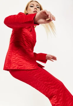 House Of Holland Lips Quilted Blazer In Red