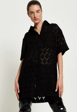 House Of Holland Logo Back Shirt In Black With Green Embroidery