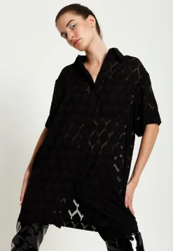 House Of Holland Logo Back Shirt In Black With Green Embroidery