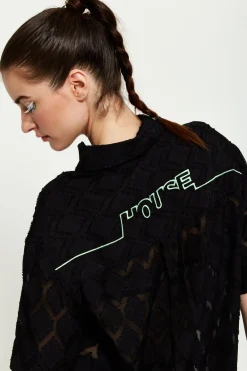 House Of Holland Logo Back Shirt In Black With Green Embroidery