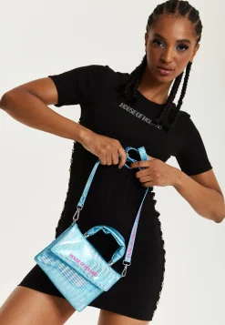 House Of Holland Logo Print Blue Iridescent Crossbody Bag