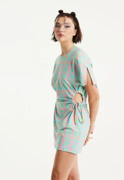 House Of Holland Logo Printed Mini Jersey Dress with Cut Out Details a