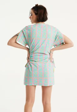 House Of Holland Logo Printed Mini Jersey Dress with Cut Out Details a