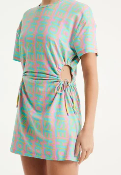 House Of Holland Logo Printed Mini Jersey Dress with Cut Out Details a