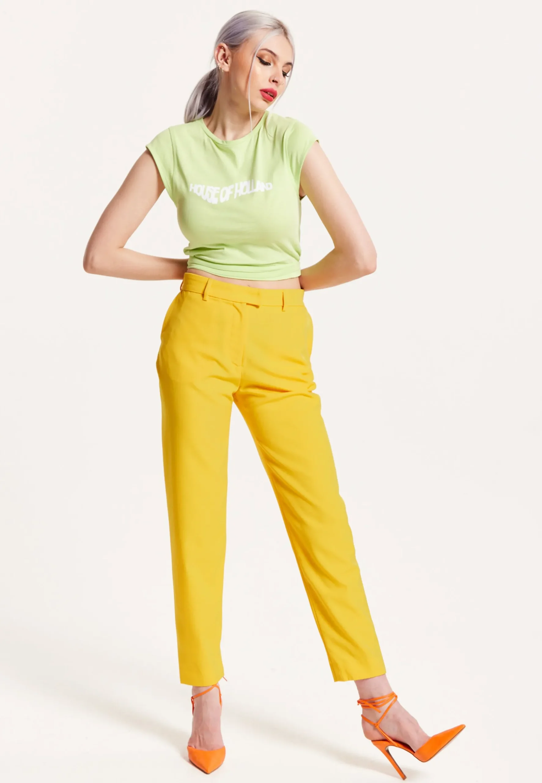 House of Holland Logo Tie Detail Crop Top In Wasabi Green