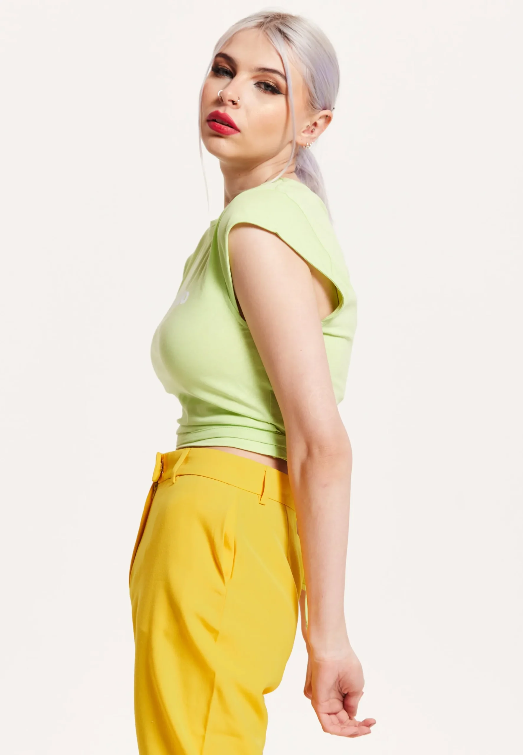 House of Holland Logo Tie Detail Crop Top In Wasabi Green