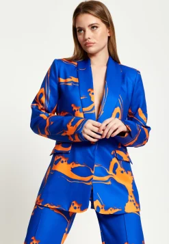 House Of Holland Marble Print Blazer in Blue And Orange