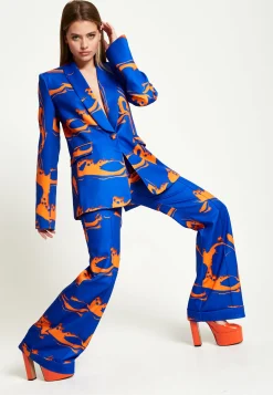 House Of Holland Marble Print Trousers in Blue And Orange
