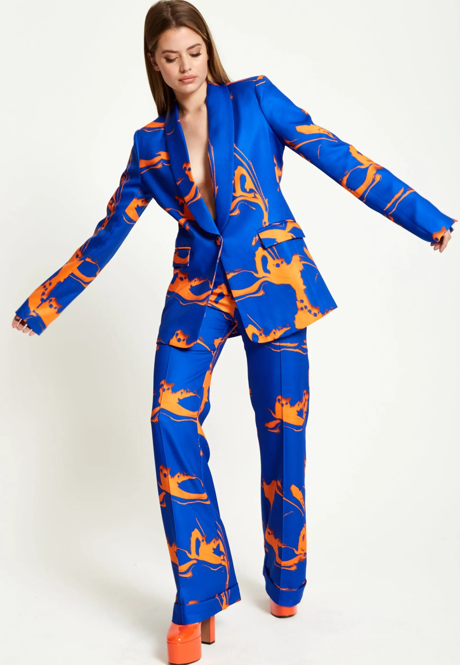 House Of Holland Marble Print Trousers in Blue And Orange
