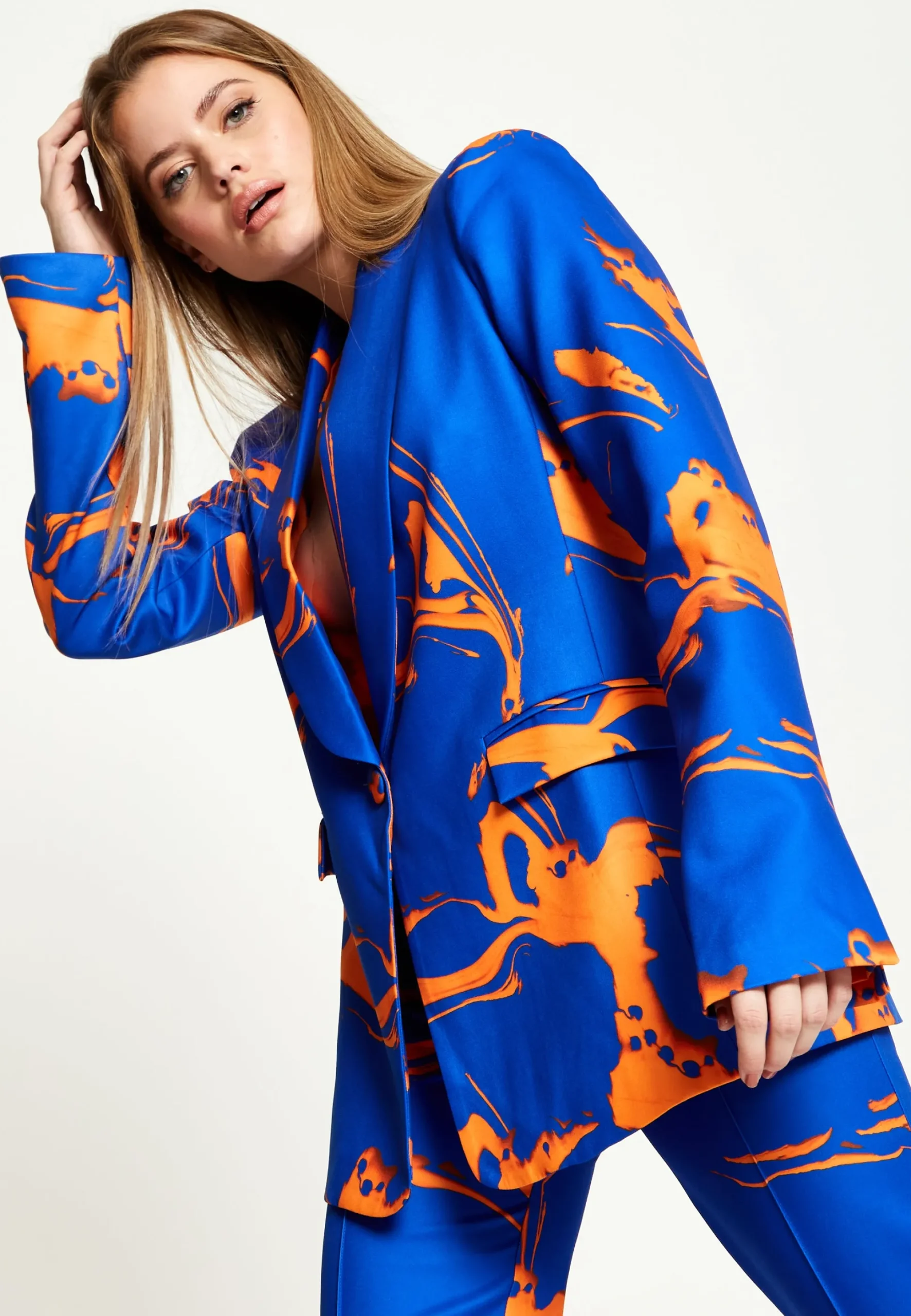 House Of Holland Marble Print Blazer in Blue And Orange