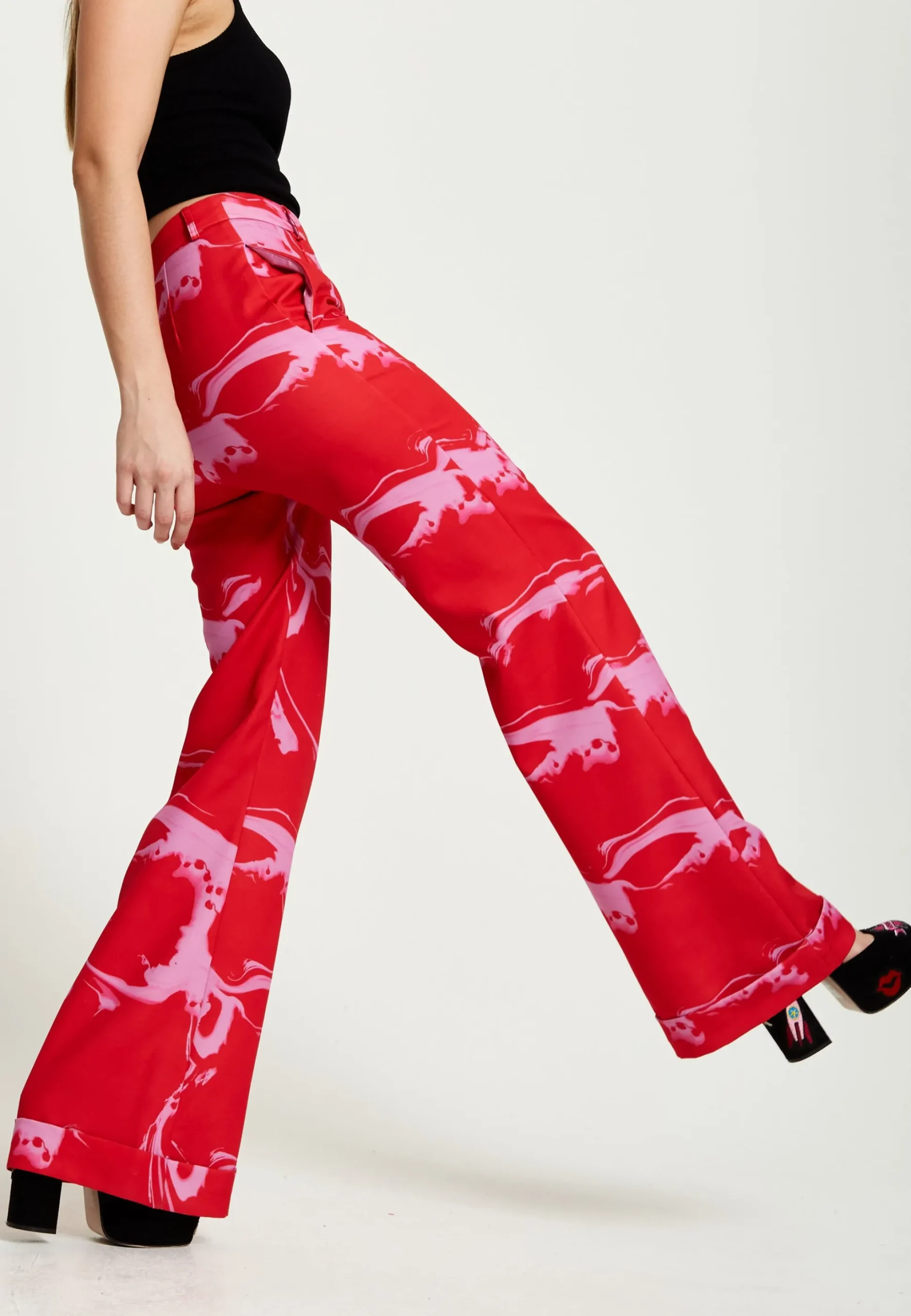 House Of Holland Marble Print Suit Trouser in Red And Pink