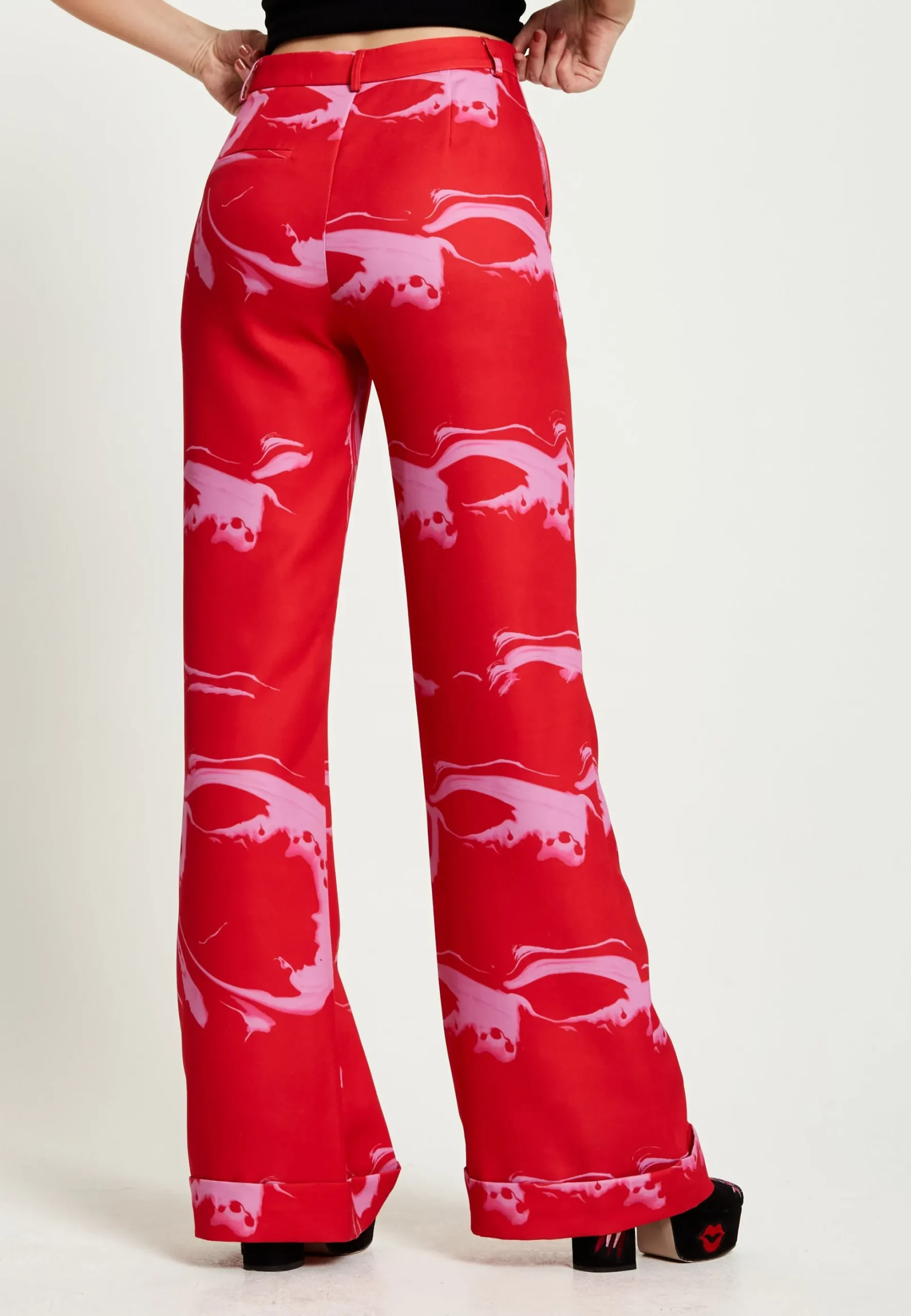 House Of Holland Marble Print Suit Trouser in Red And Pink