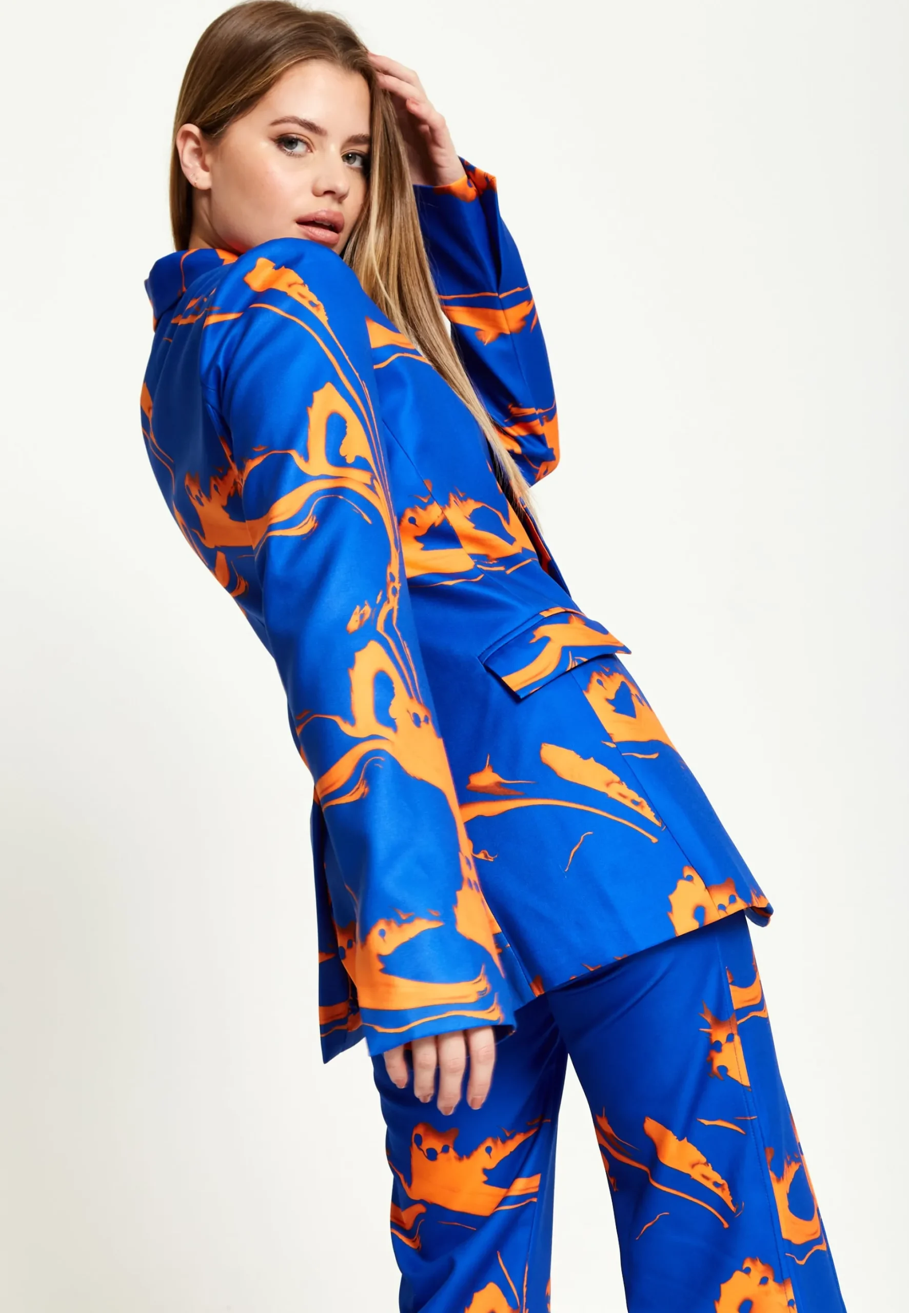 House Of Holland Marble Print Blazer in Blue And Orange