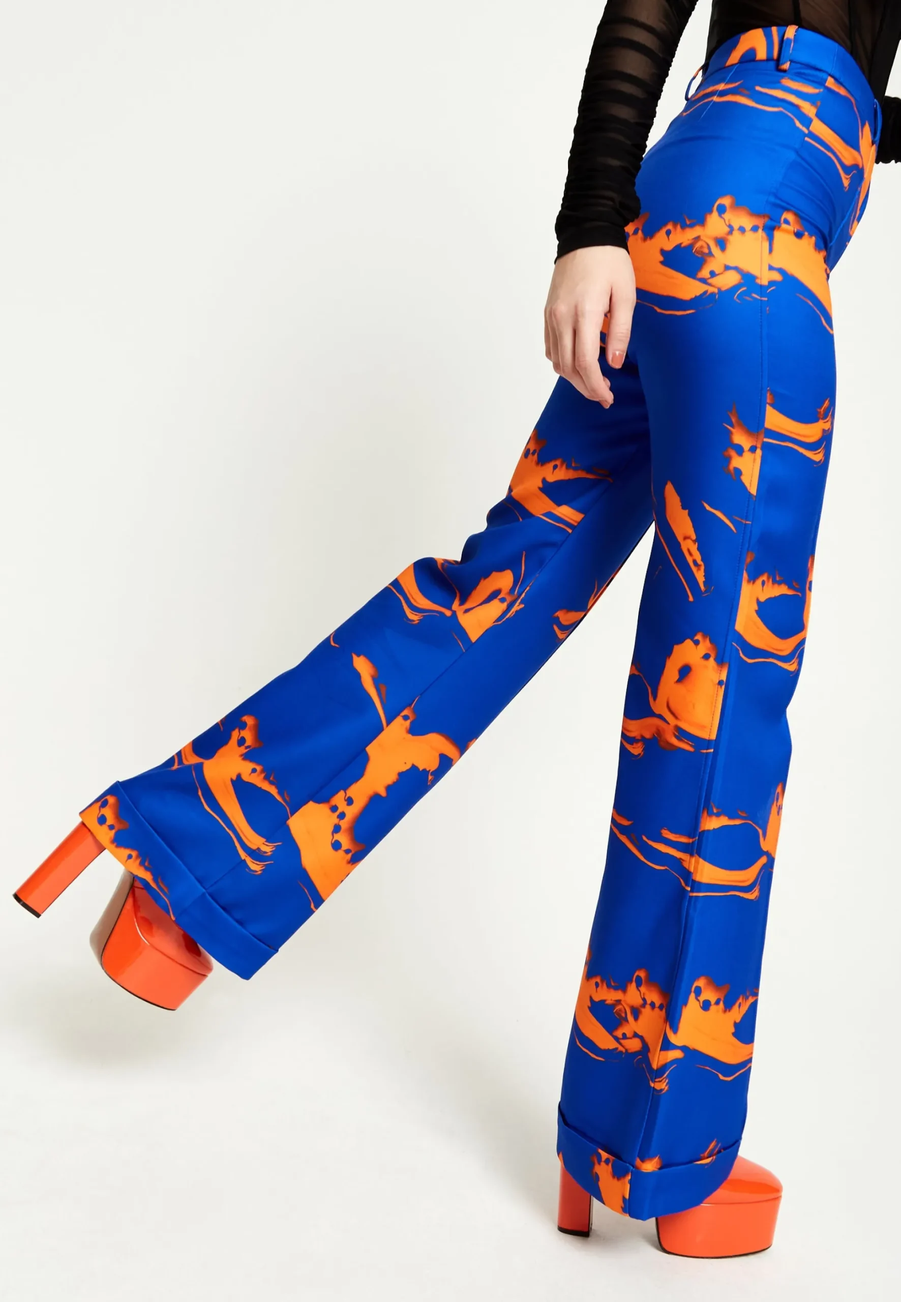 House Of Holland Marble Print Trousers in Blue And Orange