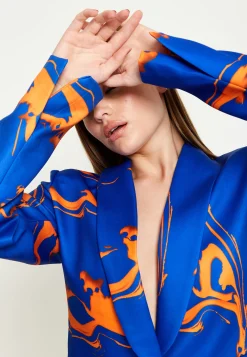 House Of Holland Marble Print Blazer in Blue And Orange