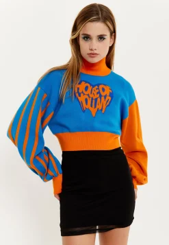 House Of Holland Melting Heart Logo Jumper in Blue And Orange