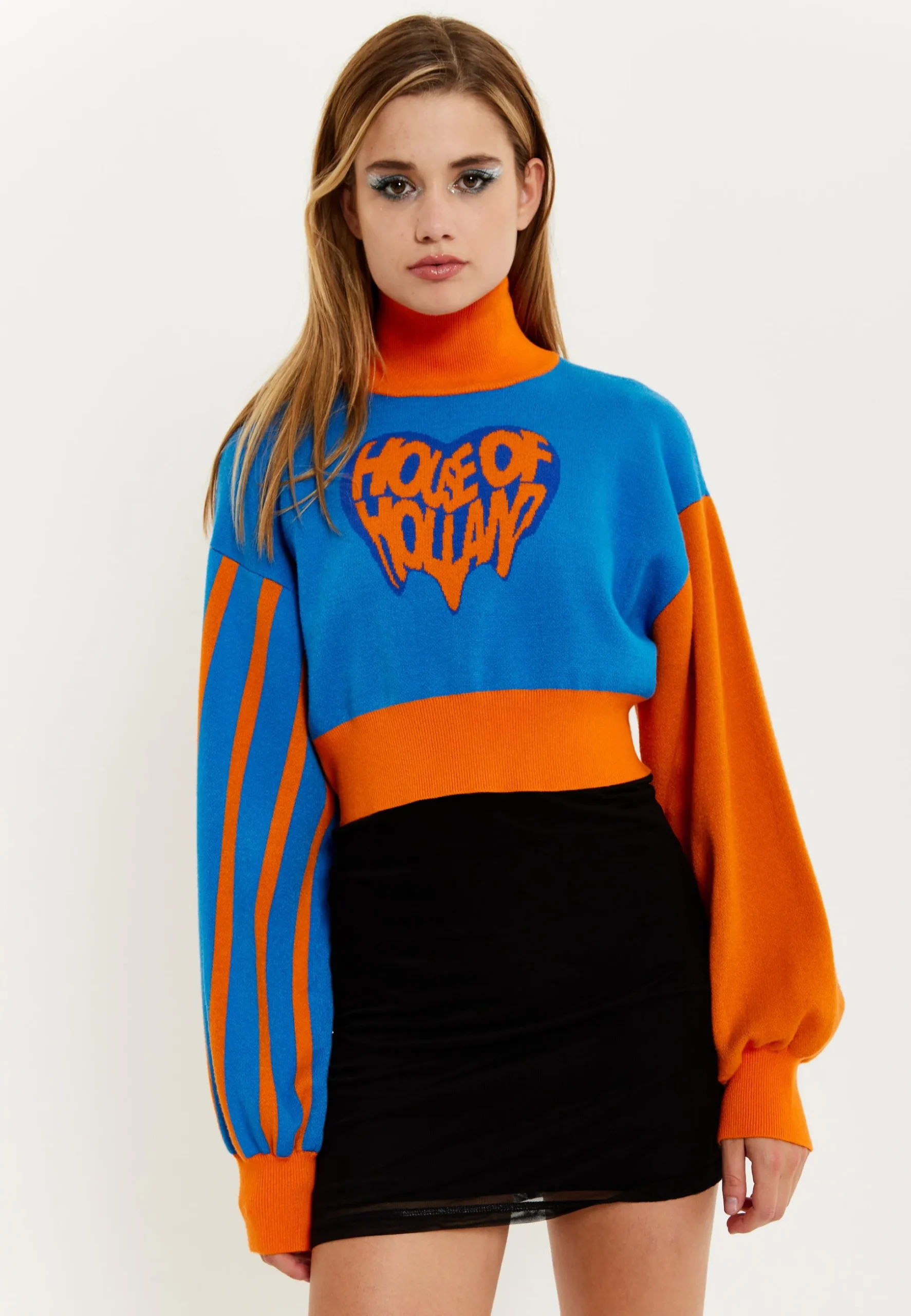 House Of Holland Melting Heart Logo Jumper in Blue And Orange