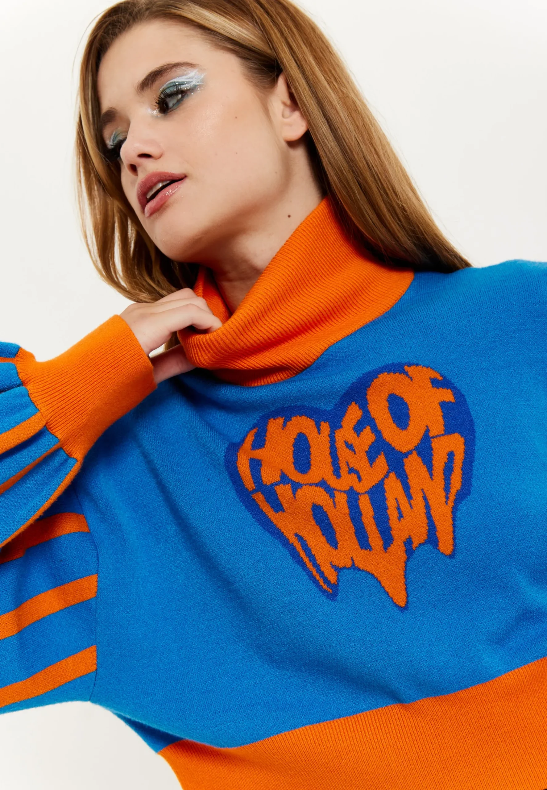 House Of Holland Melting Heart Logo Jumper in Blue And Orange