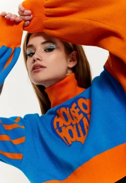 House Of Holland Melting Heart Logo Jumper in Blue And Orange