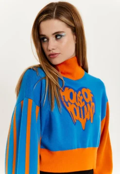 House Of Holland Melting Heart Logo Jumper in Blue And Orange