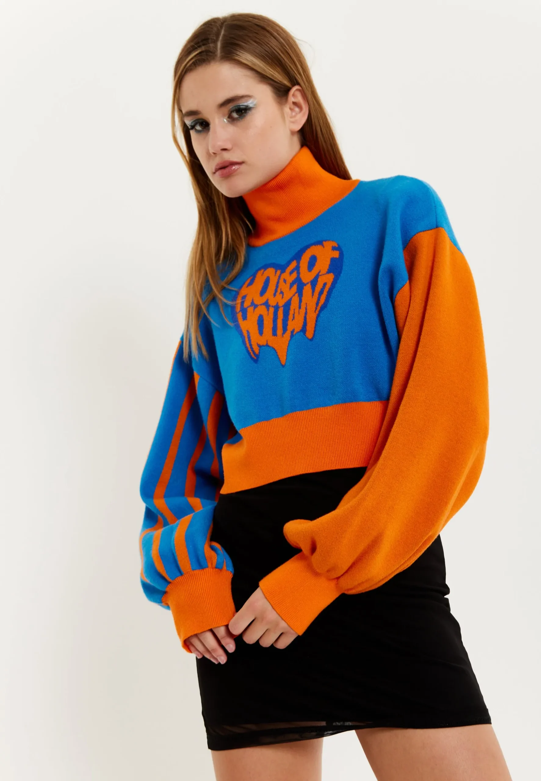 House Of Holland Melting Heart Logo Jumper in Blue And Orange
