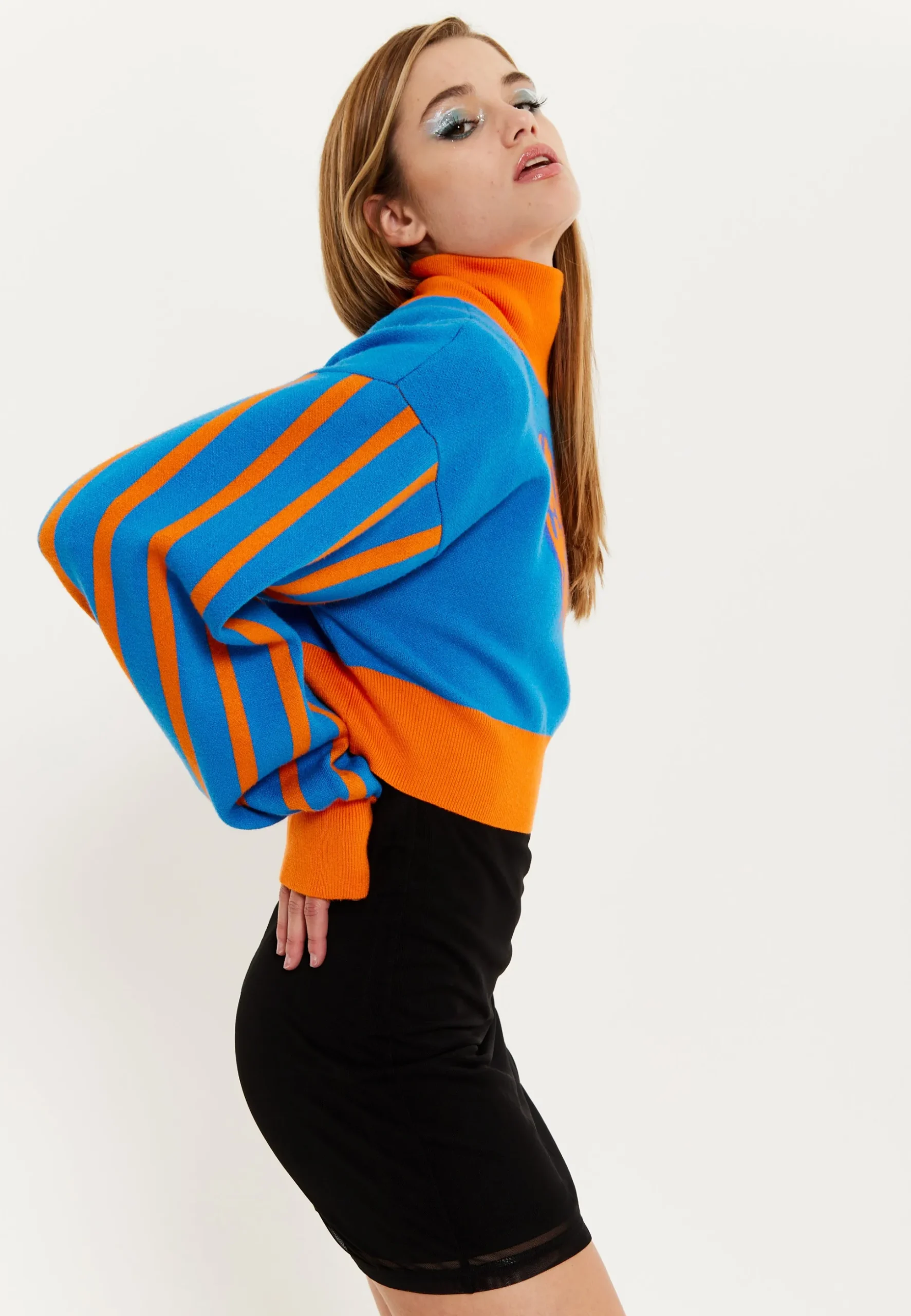 House Of Holland Melting Heart Logo Jumper in Blue And Orange